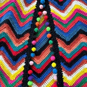 FARM Rio Crochet Wrap Skirt Colorful ZigZag Stripe with Pom Pom Detail. Sz XS